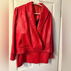 For @4seasonposh only Le pelle Florence Italy Red leather skirt and jacket set